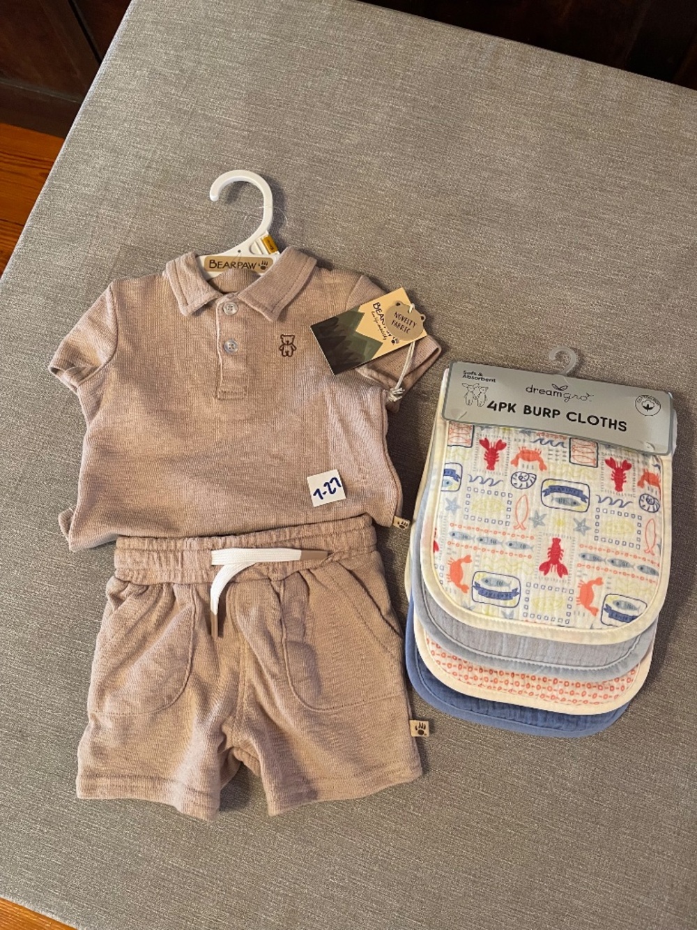 NWT BearPaw Baby Boy Infant Polo Shirt & Shorts Matching Set & Burp Cloths